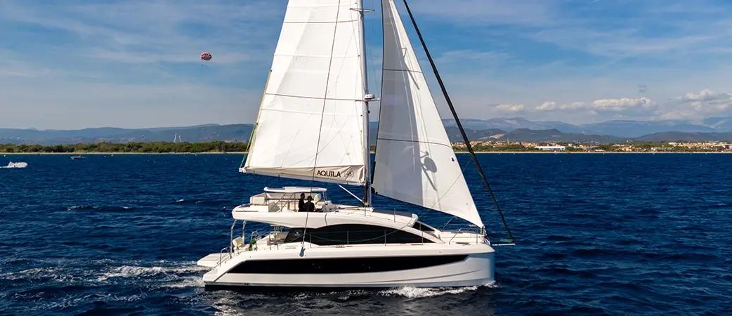 Aquila 45 Sail cruising catamaran under full sail