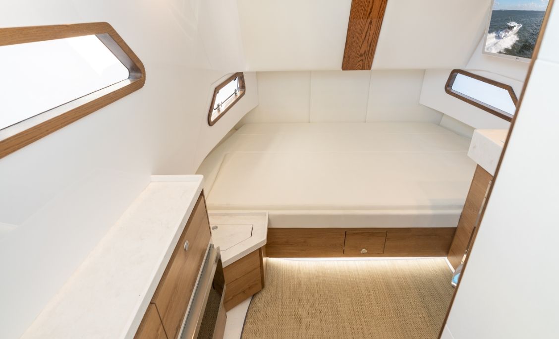 Bertram 39CC console cabin with berth and wood accents