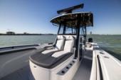 Forward lounger seating on the bow of the Yellowfin 36 Offshore