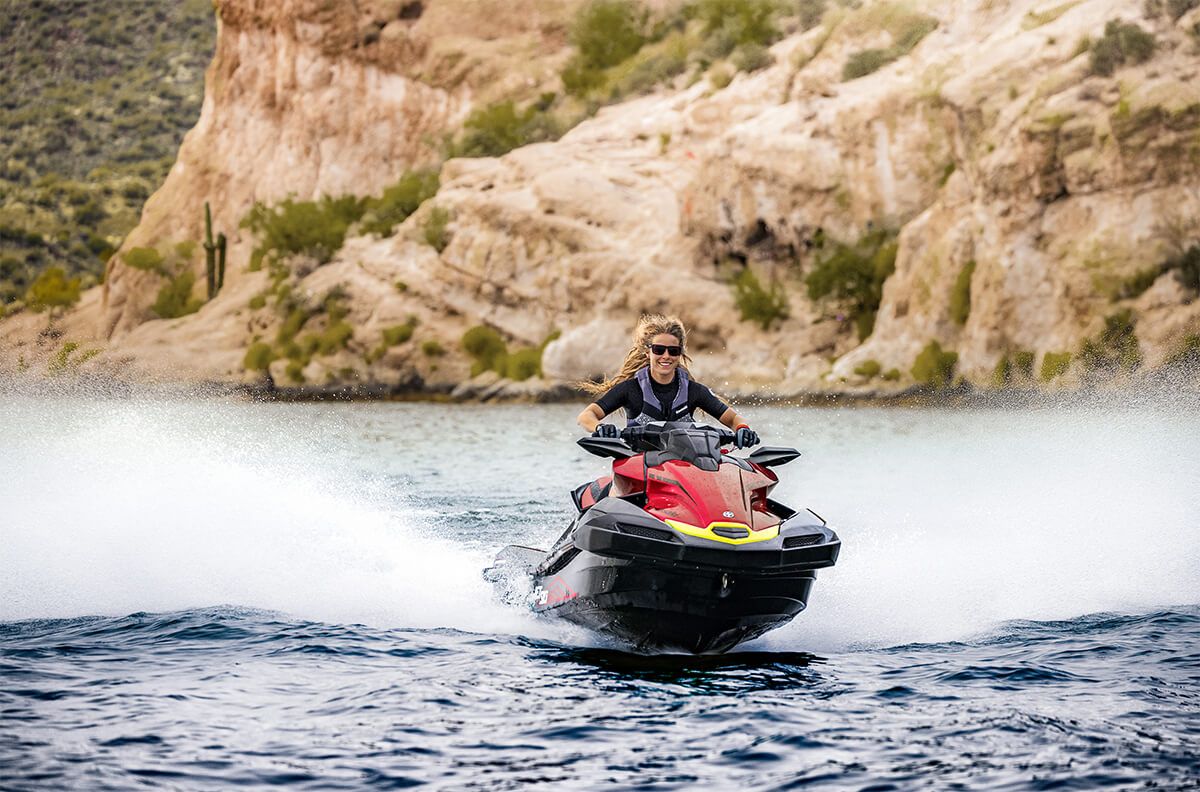 Kawasaki Ultra 310X 2025 jet ski, front angle of a rider on the water