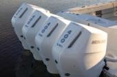 Close-up of the four Mercury outboards on the transom of the Yellowfin 39 Offshore