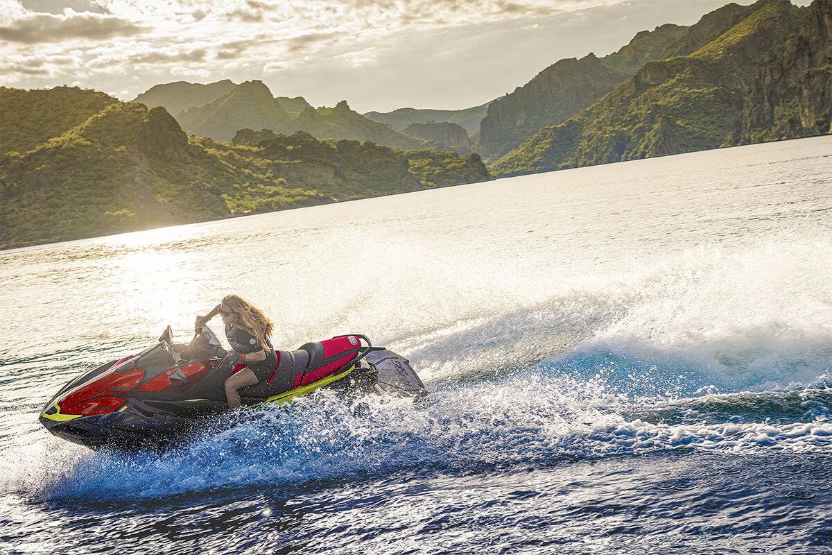 Kawasaki Ultra 310X 2025 jet ski, profile angle of a rider on the water