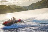 Kawasaki Ultra 310X 2025 jet ski, profile angle of a rider on the water