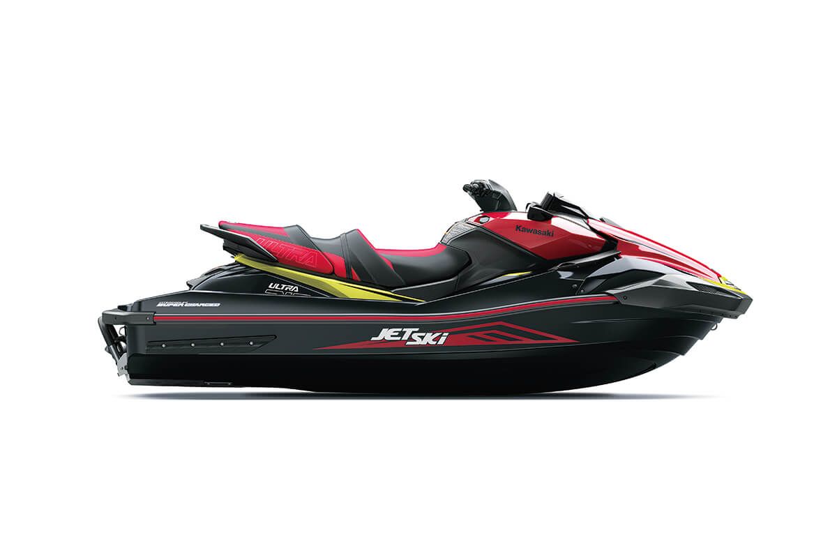 Kawasaki Ultra 310X 2025 jet ski, side angle staged in a white studio background