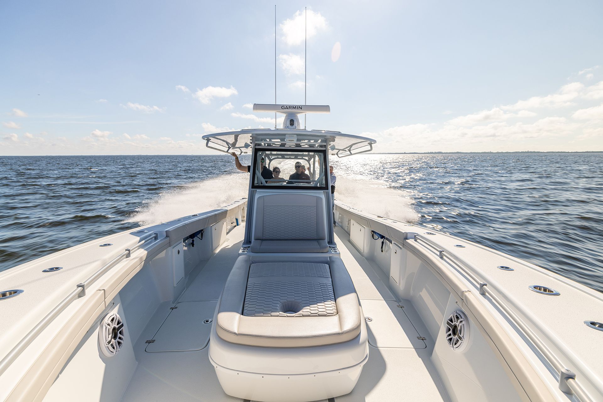 Forward seating and bow deck of the Yellowfin 39 Offshore
