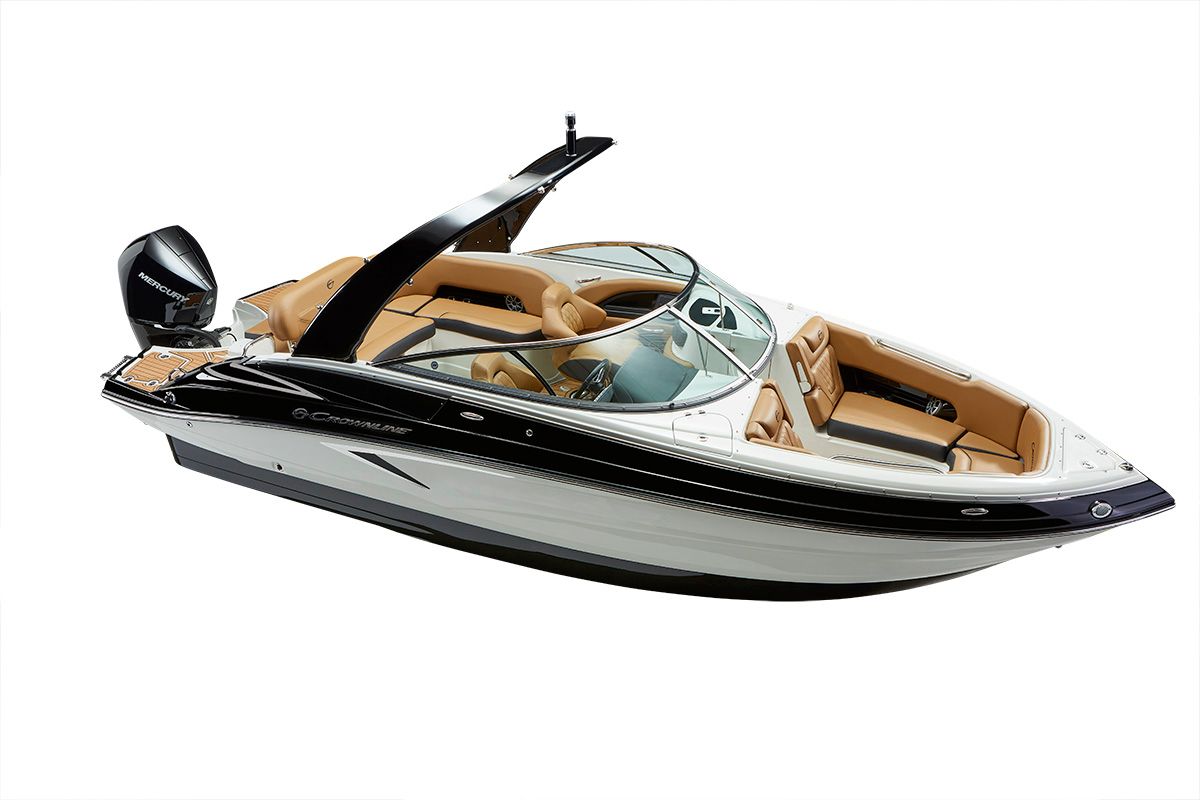 Crownline 250 XSS outboard bowrider with optional arch, bow-quarter studio view