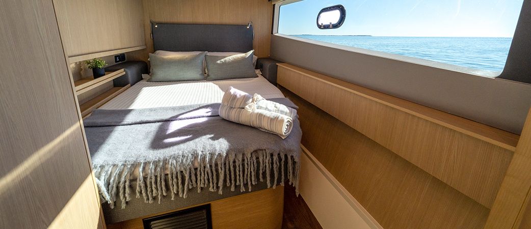 Aquila 42 Yacht double cabin with hull-side window