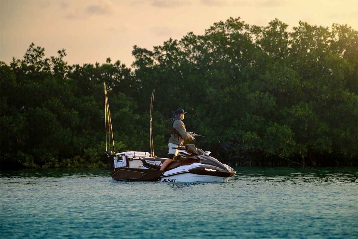 Angler fishing from the Kawasaki Jet Ski Ultra 160LX-S Angler, side view