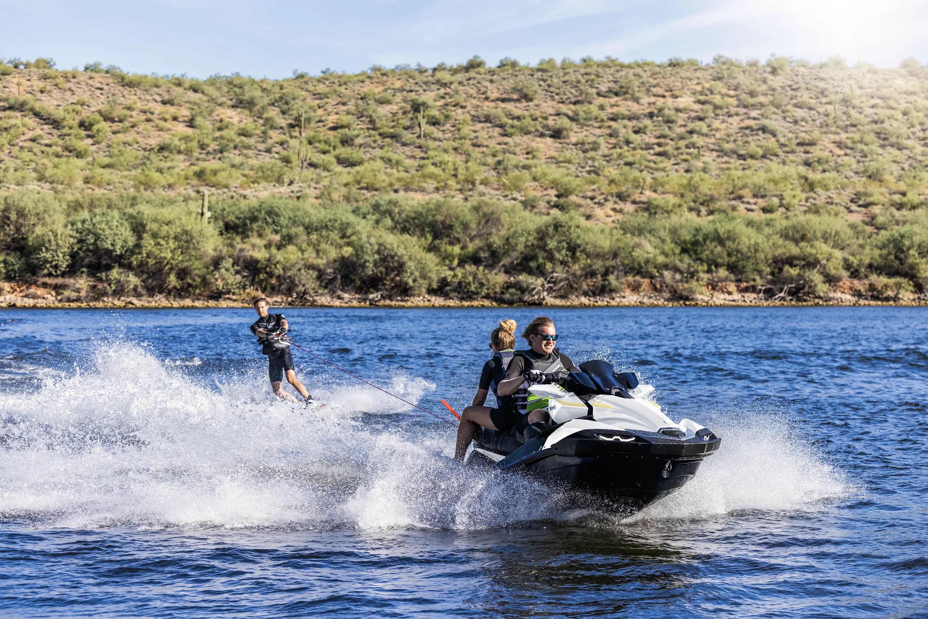 Kawasaki Jet Ski Ultra 160LX towing a wakeboarder