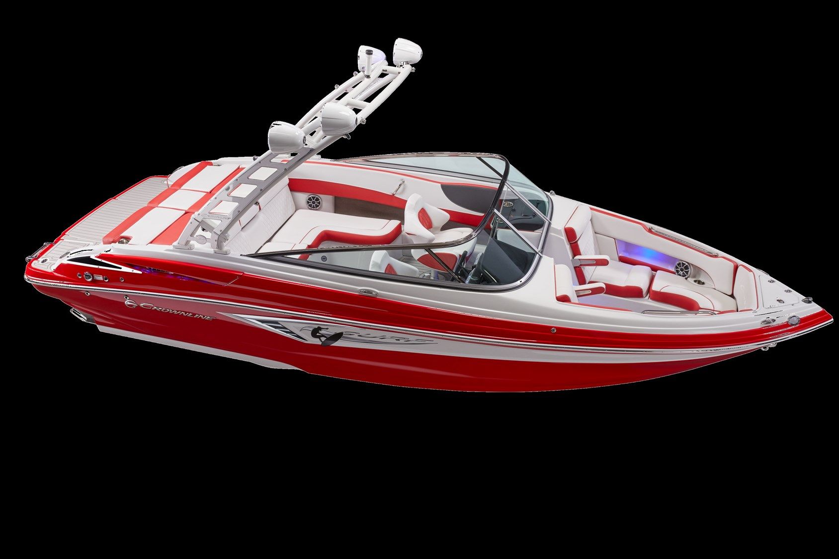 Crownline 240 SS Surf bowrider with wakeboard tower, bow-quarter studio view
