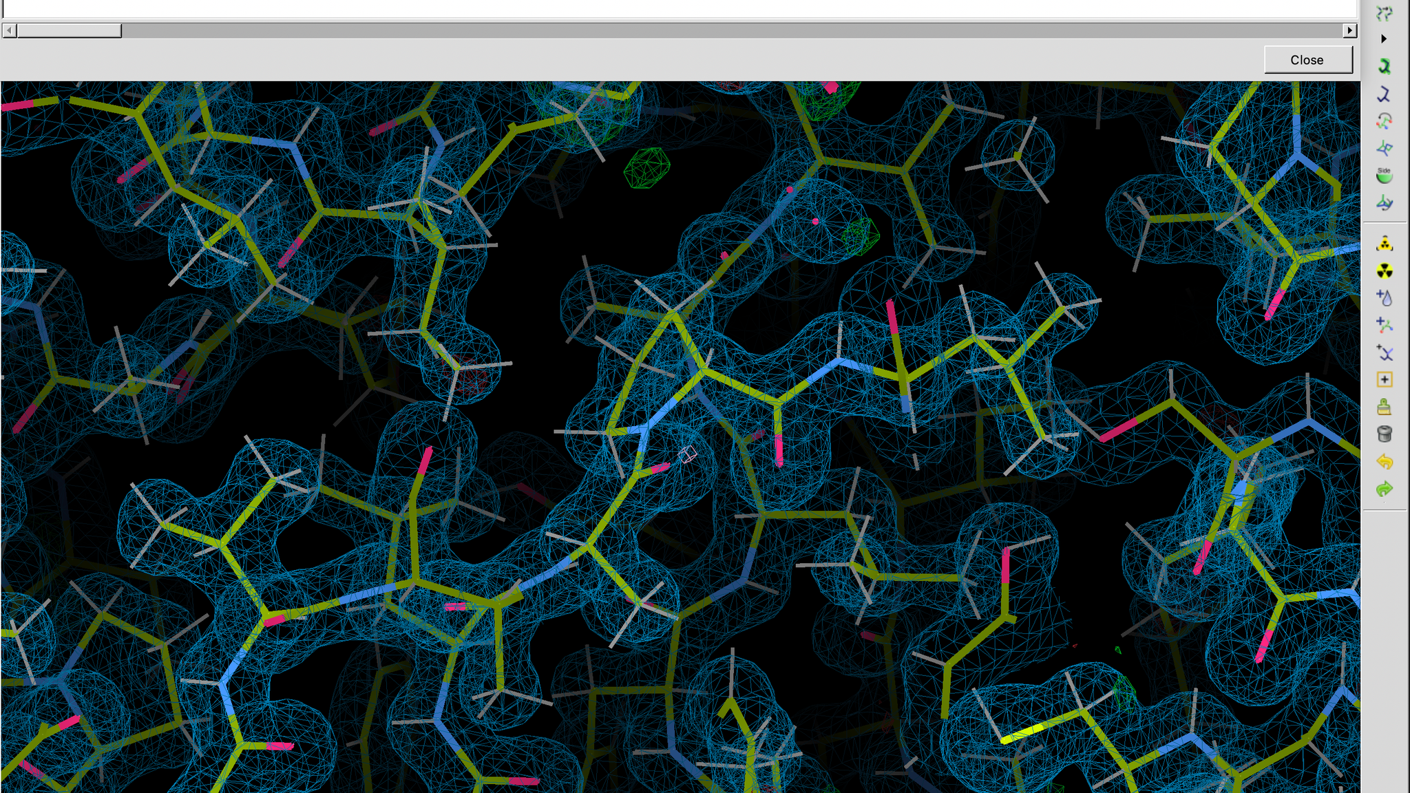 Bandicoot interface displaying a molecular model within an electron density map