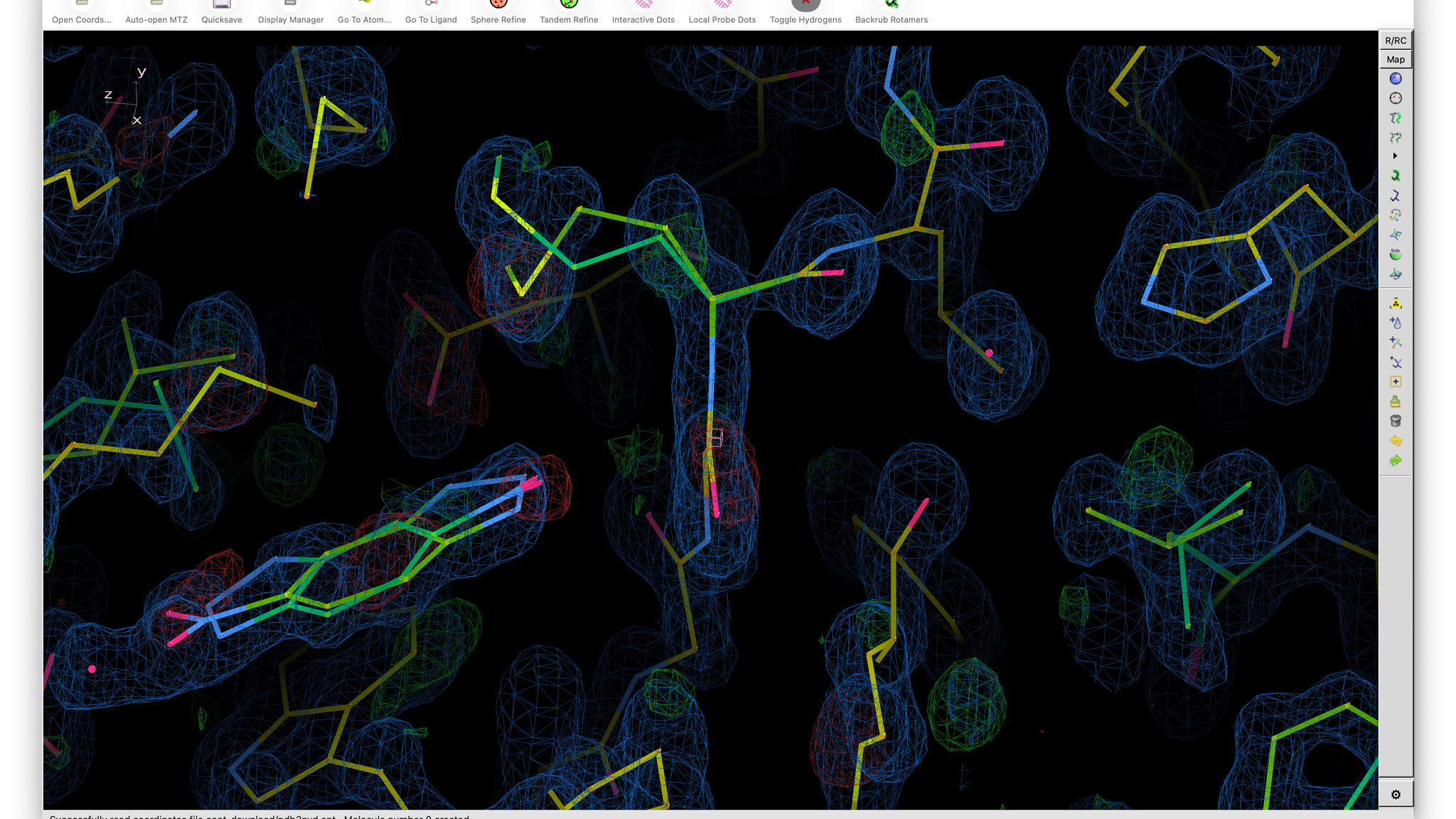 Bandicoot interface displays molecular models within electron density maps