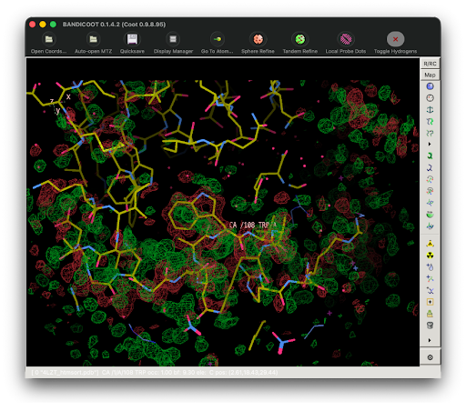 Bandicoot molecular modeling interface displays protein structures and electron density maps