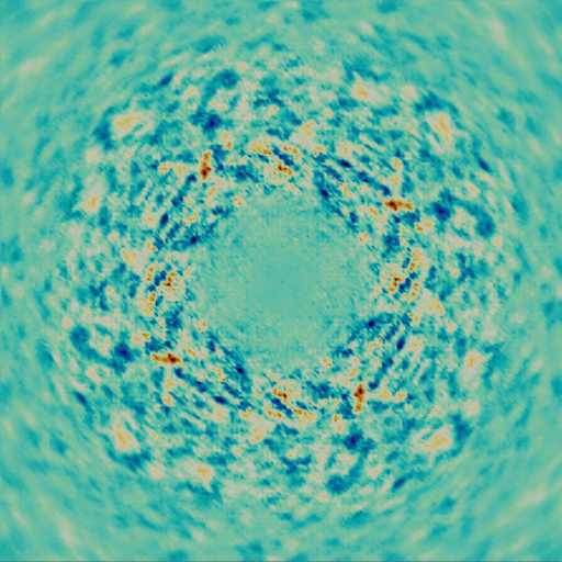 Circular scientific heat map with a smooth center and mottled outer ring