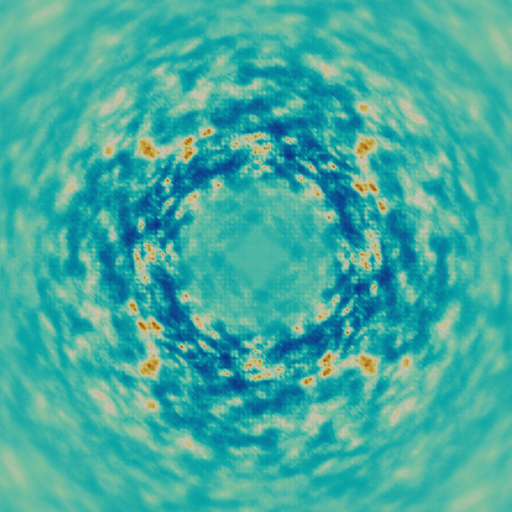 Microscopic view of a circular cell structure with clustered particles