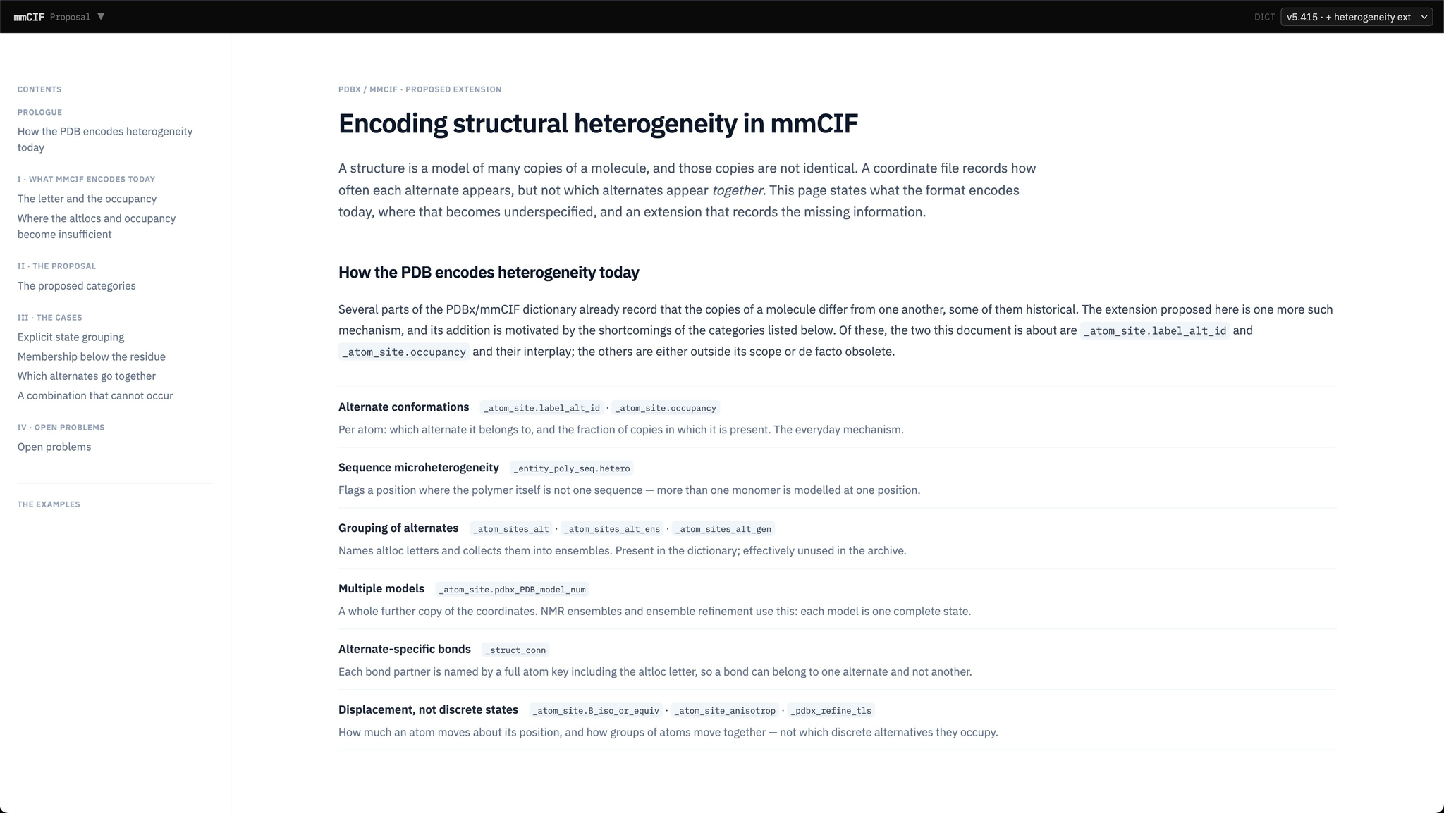 MmCIF proposal page titled “Encoding structural heterogeneity in mmCIF”
