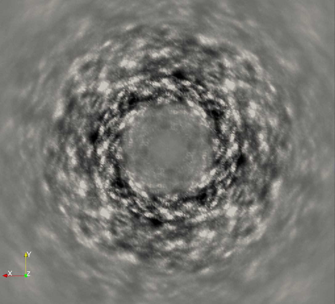 Diffuse cloud simulation forming concentric rings around a central void