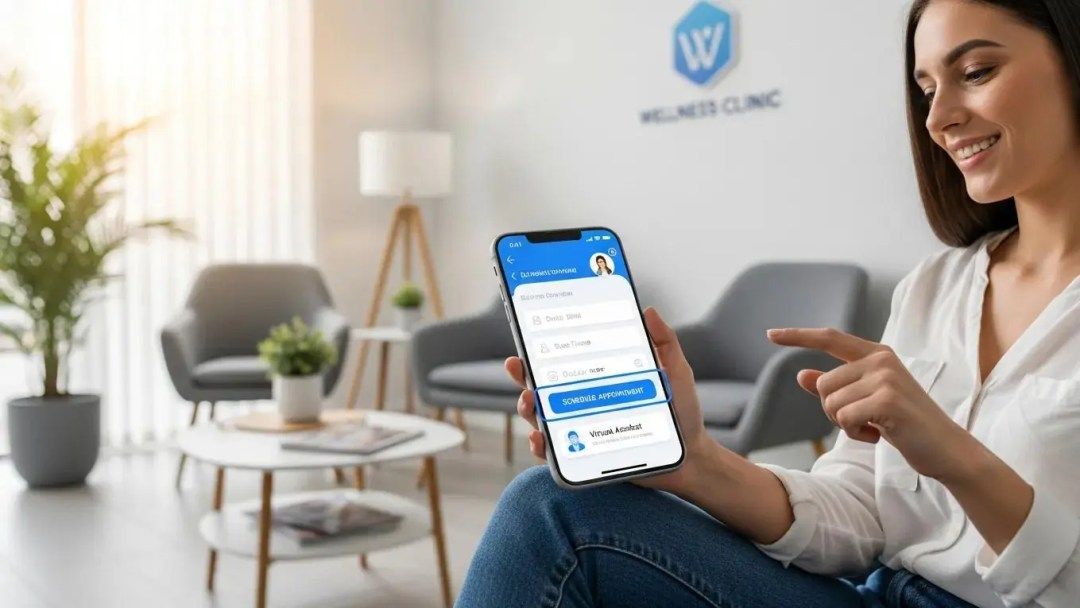 Patient scheduling an appointment using an AI-driven app in a clinic