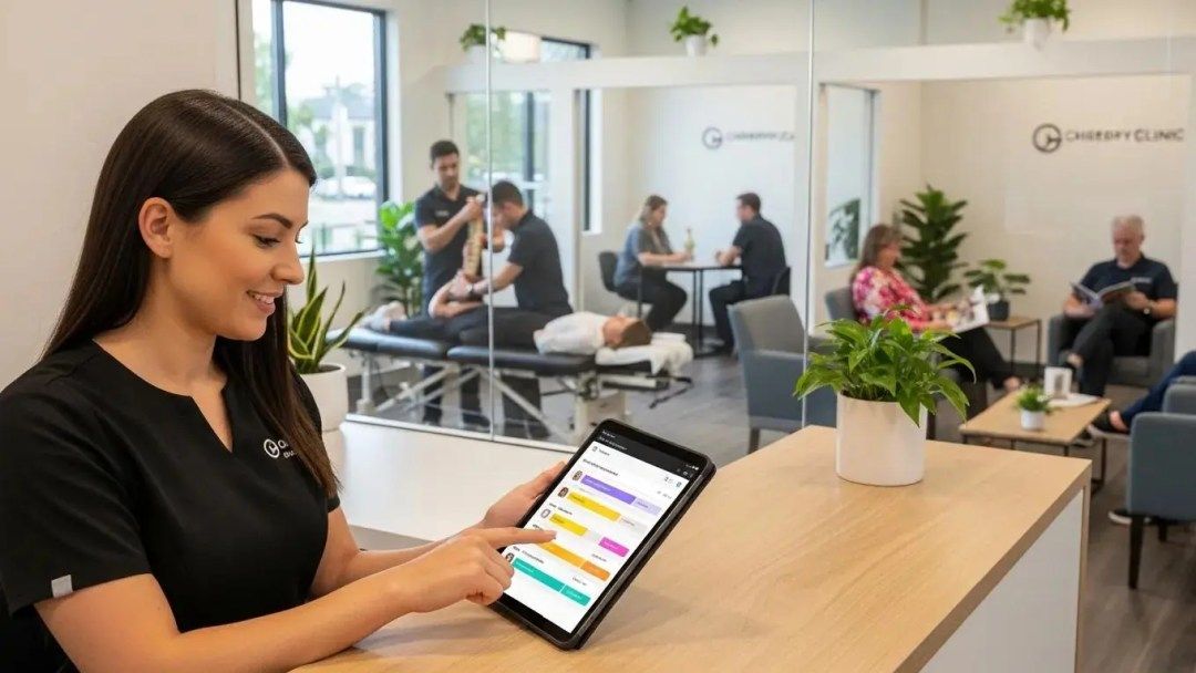 Chiropractic staff using AI technology for efficient patient management