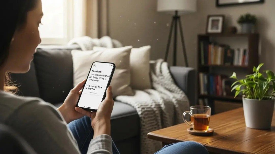 Patient receiving automated appointment reminders via smartphone