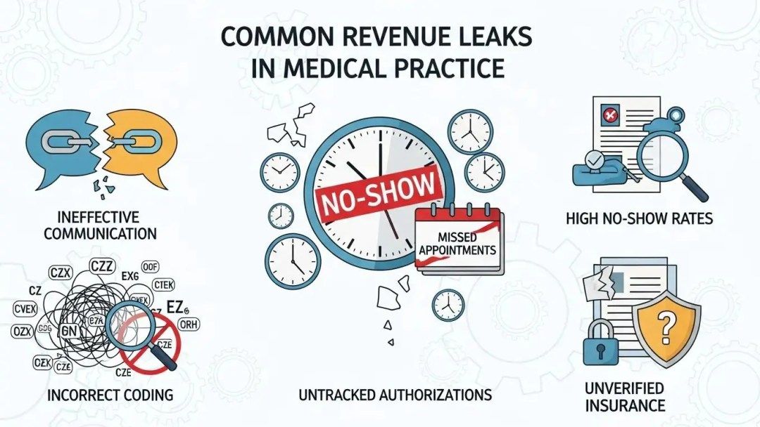 Visual representation of common revenue leaks in patient acquisition for medical practices