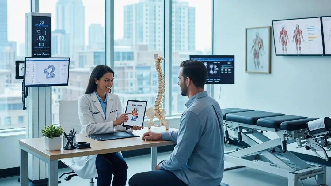 Chiropractor using technology to enhance patient engagement in a modern clinic