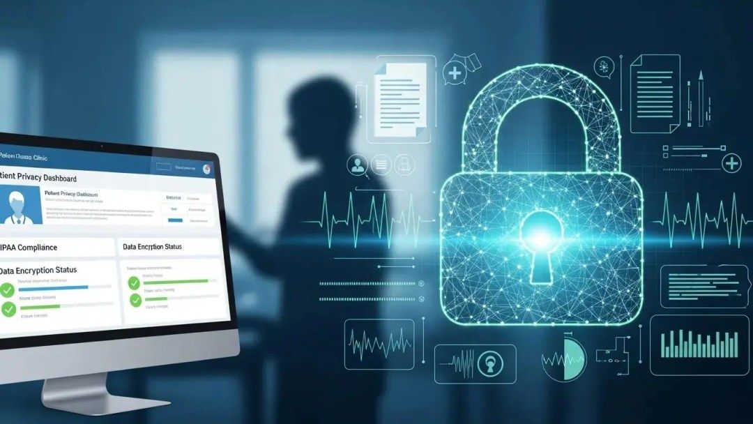 Digital lock symbolizing data security in healthcare, emphasizing compliance features of AI receptionists