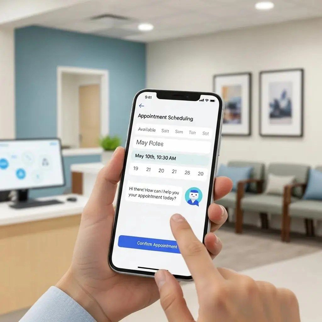 Patient scheduling an appointment using AI technology on a mobile device