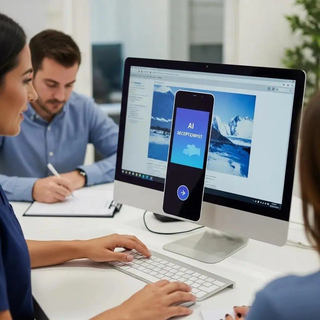 Chiropractic clinic staff utilizing AI technology for efficient patient intake process