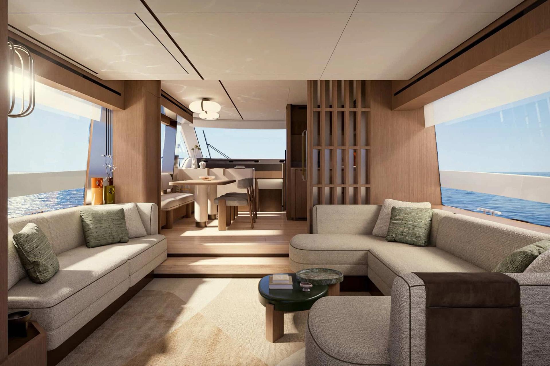 Azimut Fly 70 — wnętrze jachtu (wizualizacja producenta)
