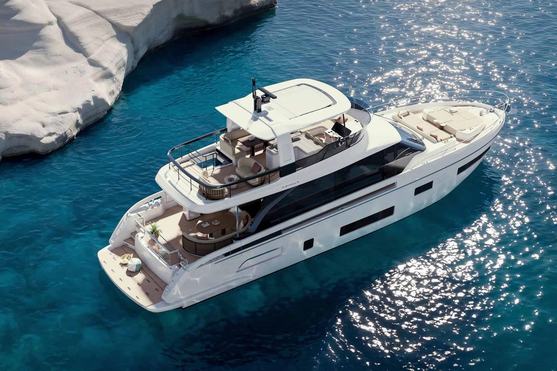 Azimut Fly 70 — kadłub i pokłady (wizualizacja producenta)