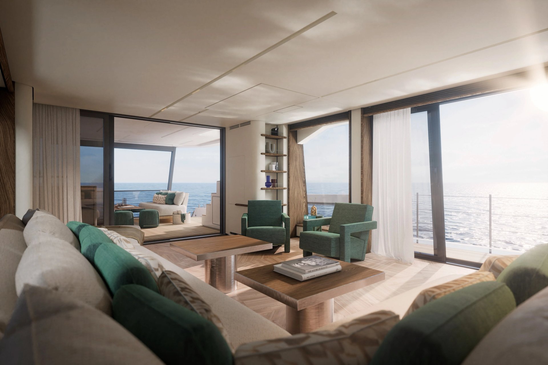 Kabina właściciela Grande 25M na pełnej szerokości jachtu