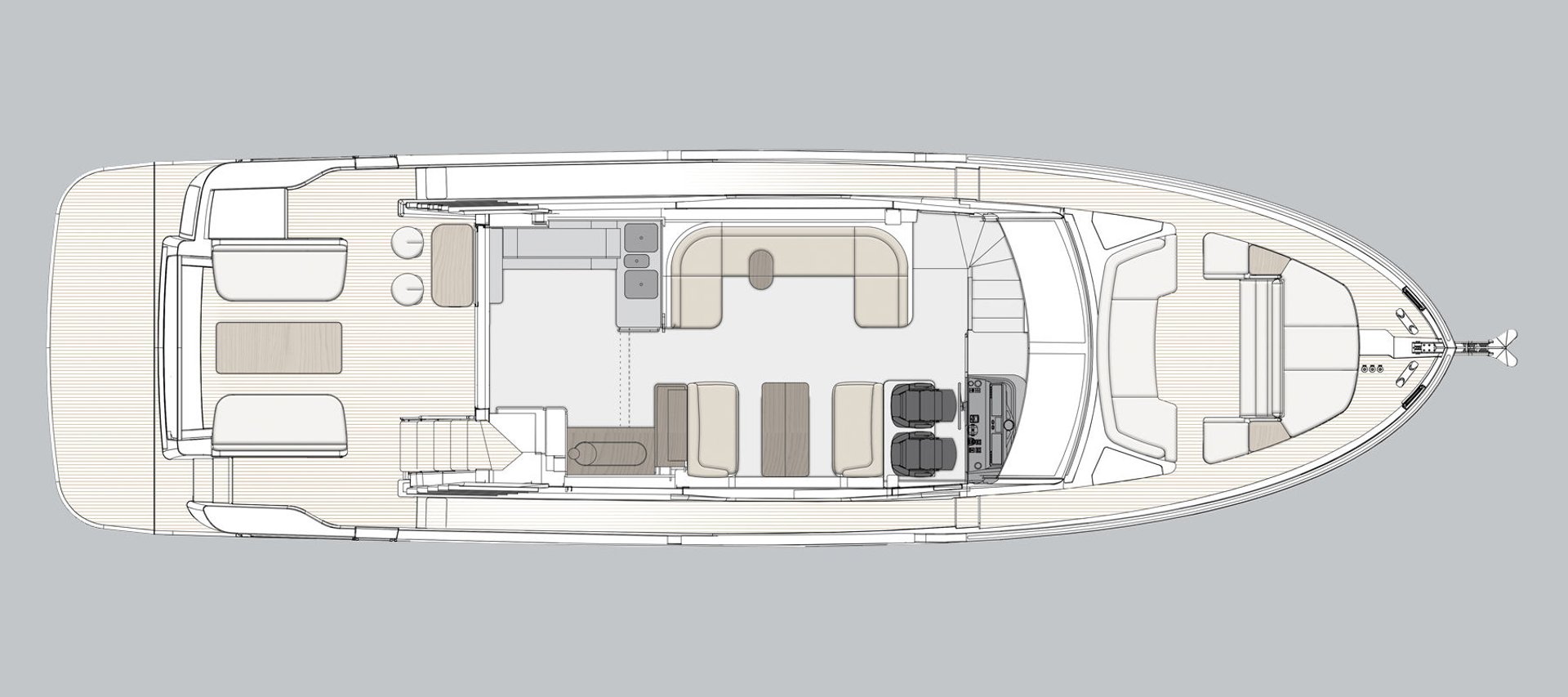 Azimut Magellano 60 rozkład pokładu głównego z salonem i Infinity Terrace