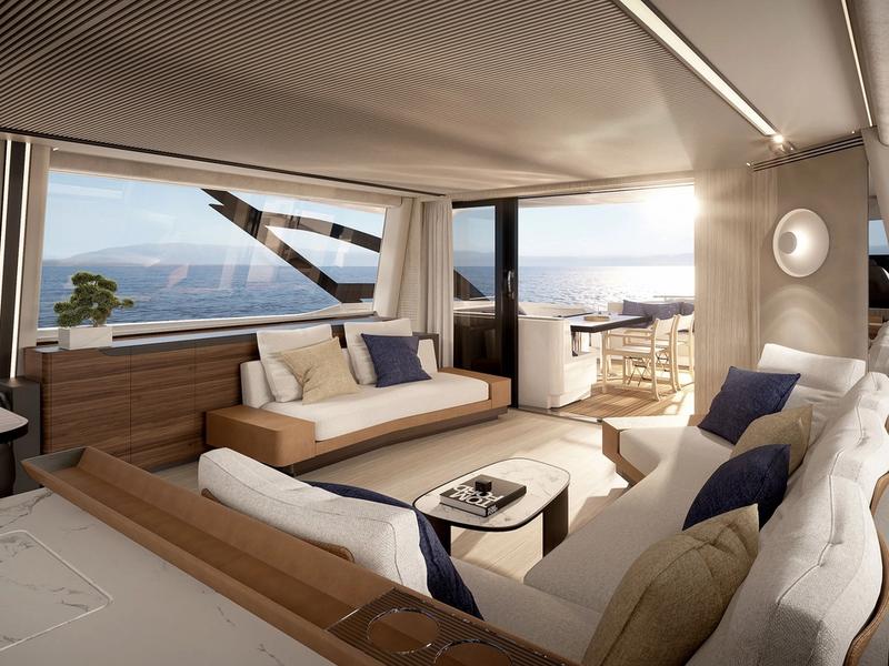 Luksusowy salon jachtu Azimut - przykład wystawianego na Boot Düsseldorf