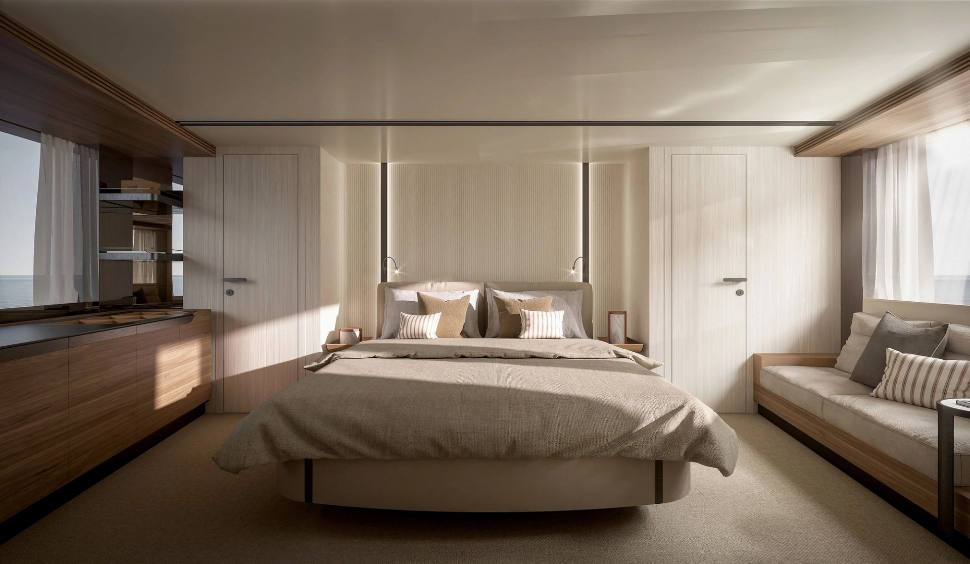 Luksusowa kabina Azimut - przykład jachtów prezentowanych na Monaco Yacht Show