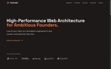 The hero section of the HyCoder.com homepage, with the headline 'Code, Intelligently Crafted'.