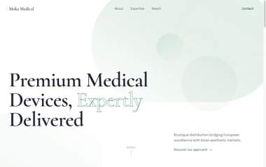 Moka Medical homepage hero section with large serif typography.