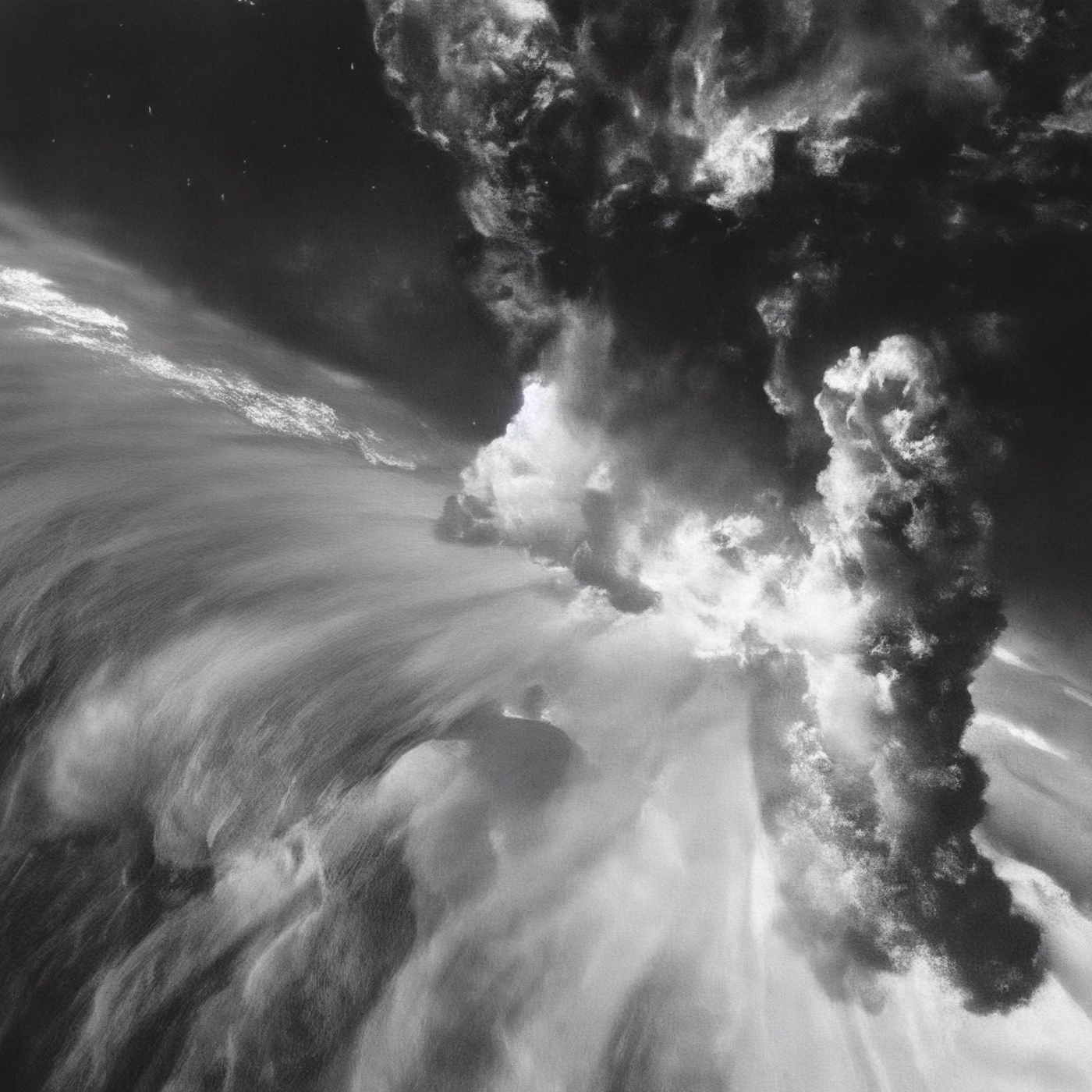 Turbulent water and foam in motion, dramatic monochrome.