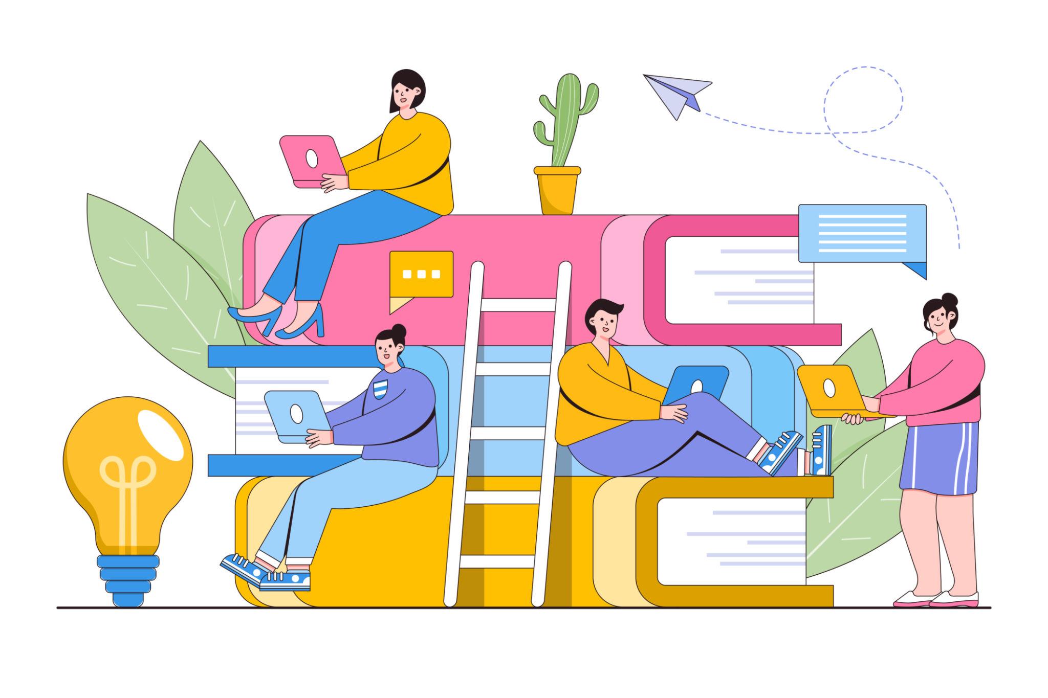 Learning and collaboration illustration with entrepreneurs. ⭐