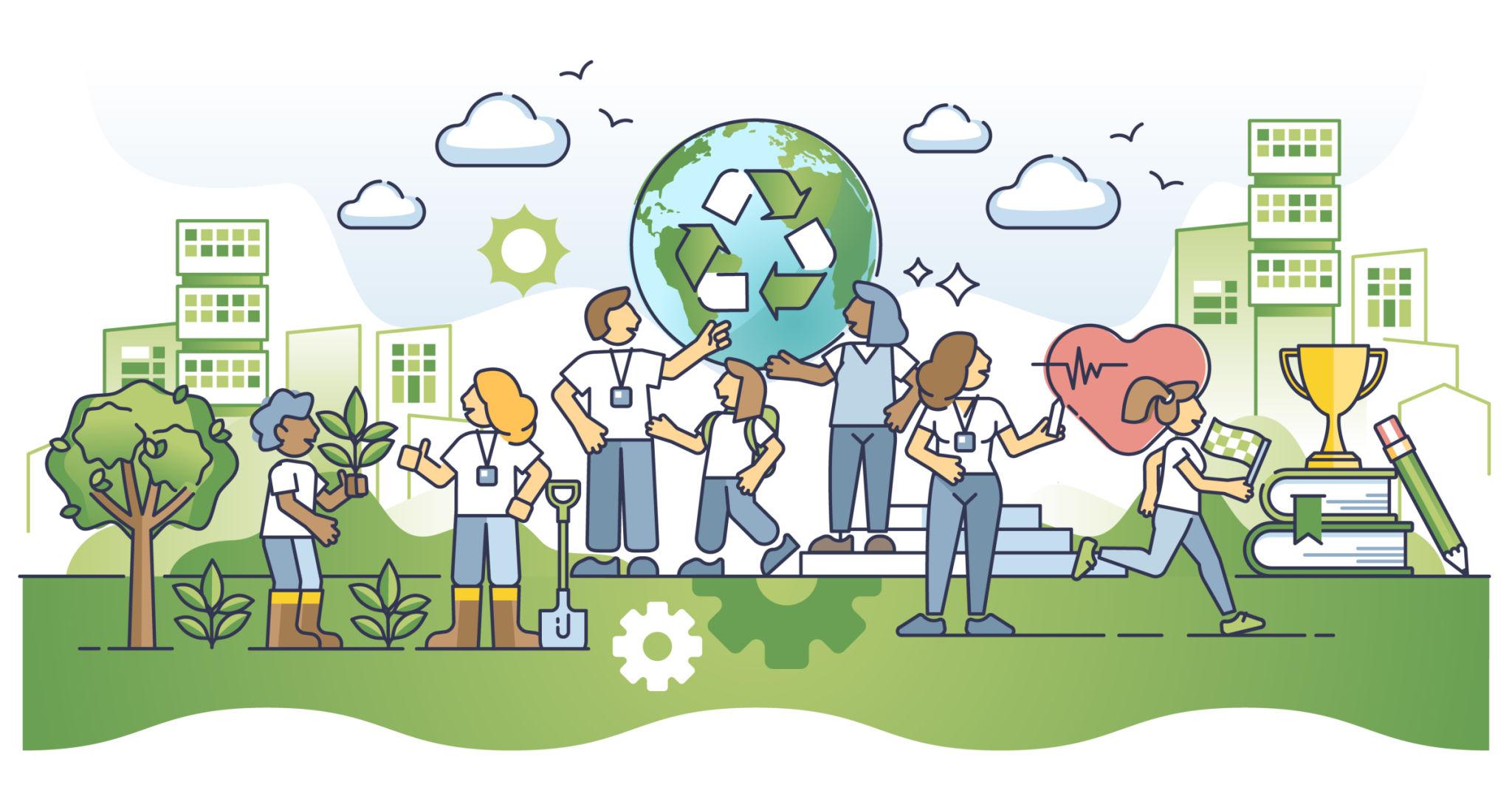 Joy of Giving illustration with community and sustainability. ⭐