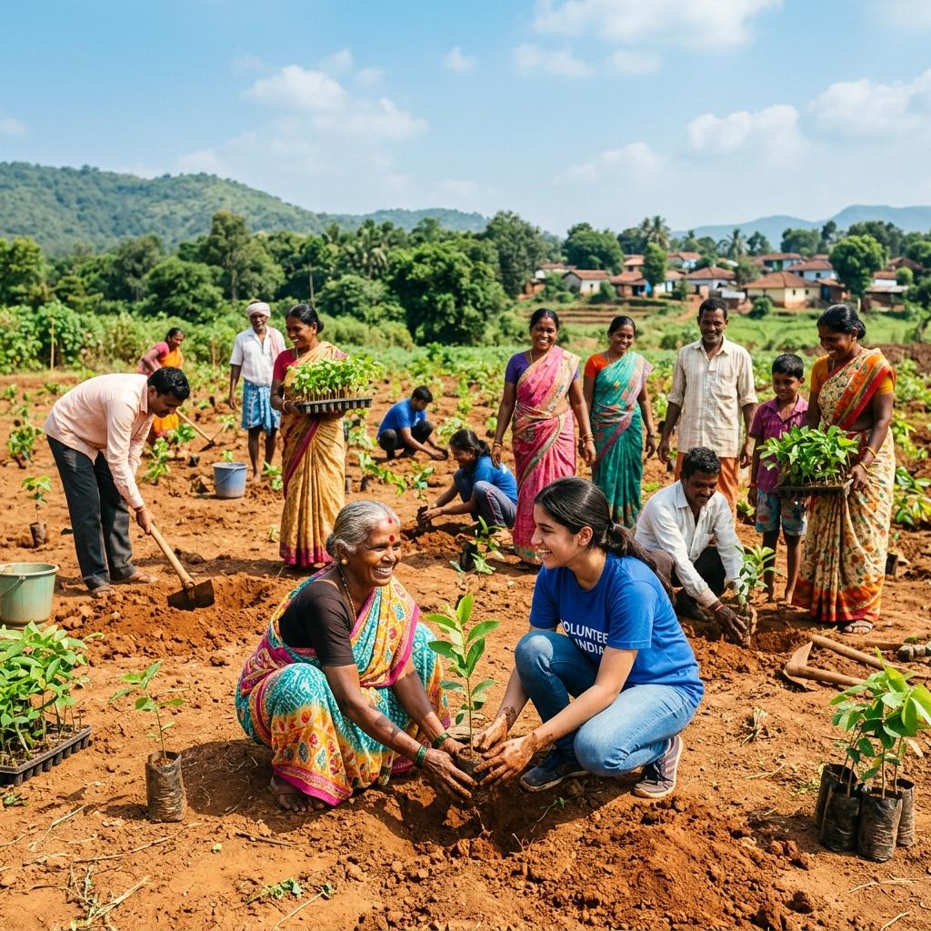 Community members working together to plant crops and support sustainable agriculture.