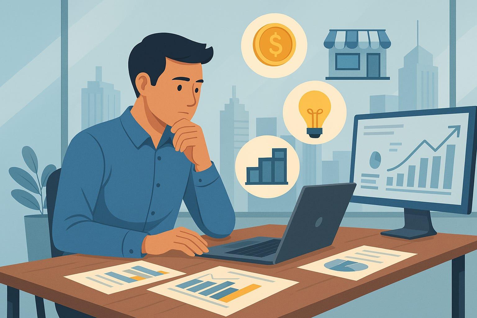 Business owner analyzing finances, investments, and business growth on a laptop.
