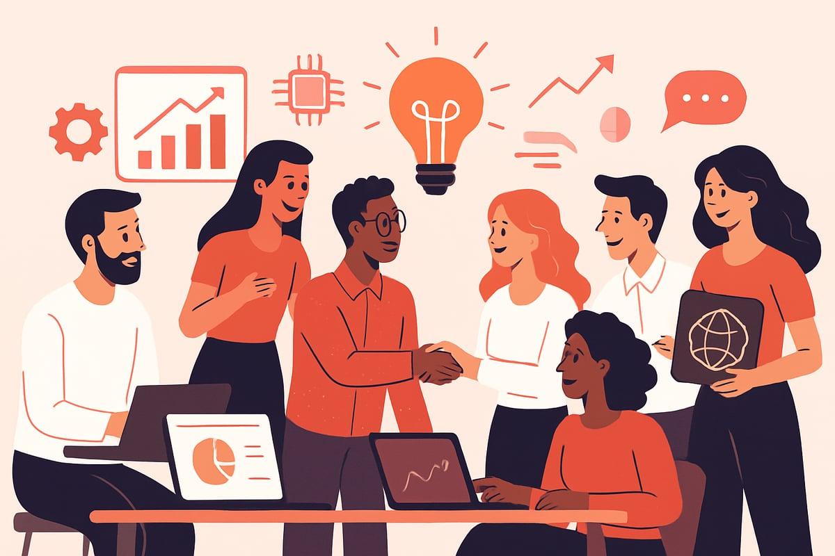 Entrepreneurs collaborating and sharing ideas. ⭐