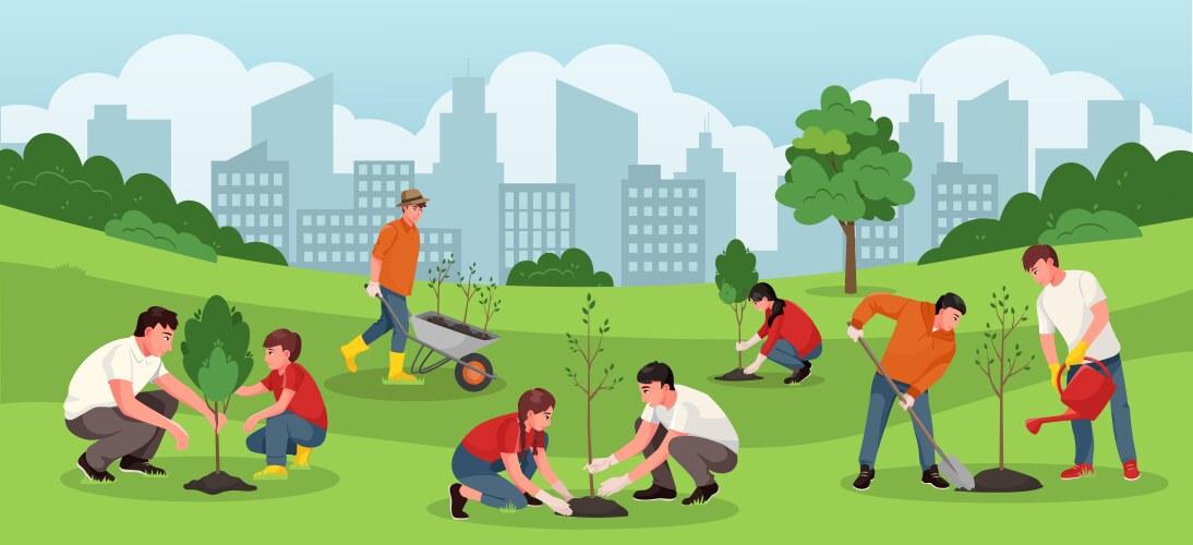 People planting trees together to support a greener and more sustainable environment.