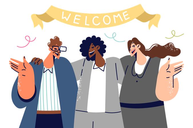 People greeting each other with a smile.