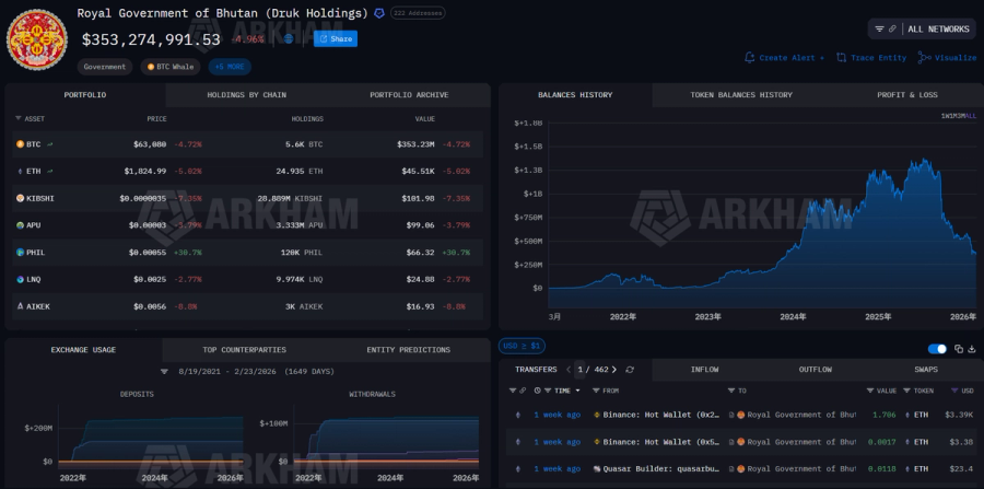 Arkham Intelligence 不丹持倉頁面