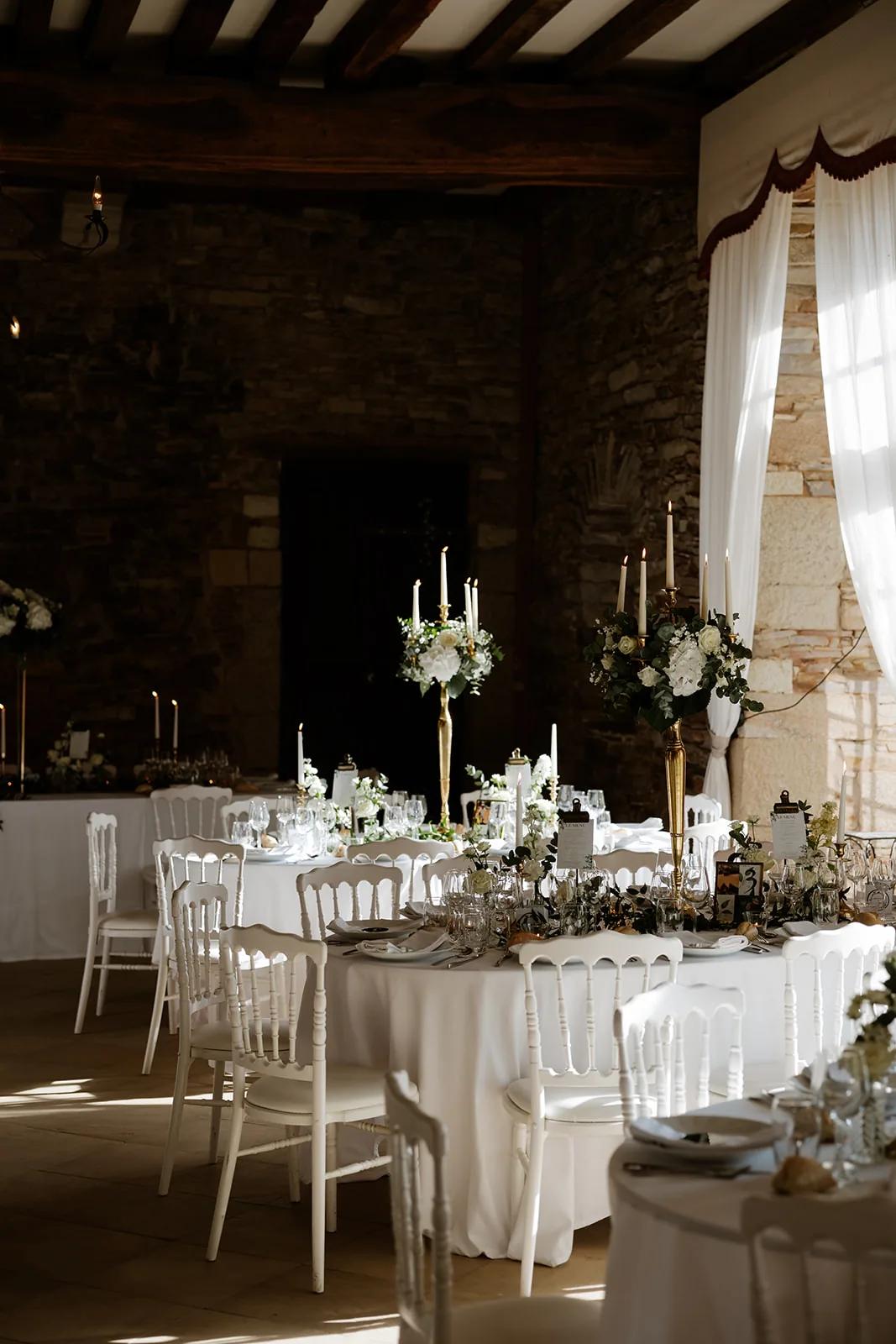 The banqueting hall set in white, equipped for meetings and seminars
