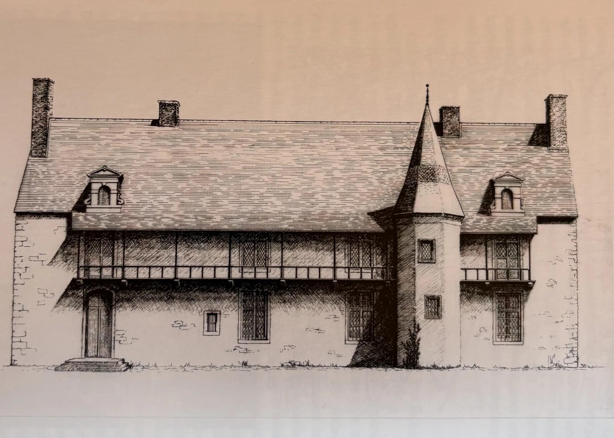 Relevé d'architecte du manoir médiéval et de sa galerie