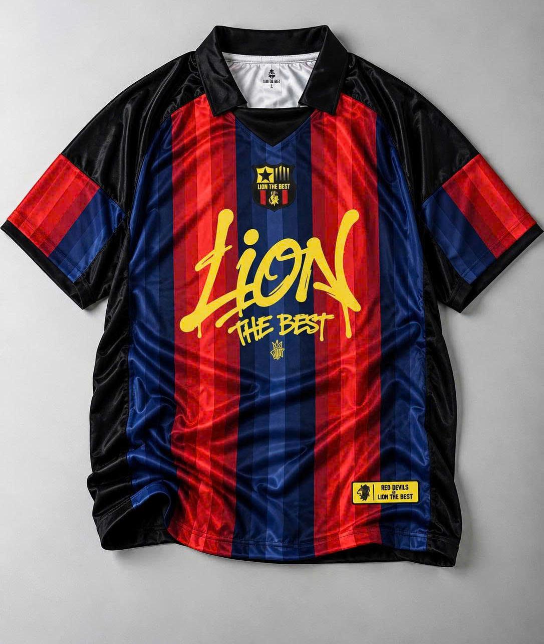 Áo Polo Jersey Sọc Đỏ Xanh Navy Lion The Best – Cổ Bẻ Blokecore — Xanh Đỏ