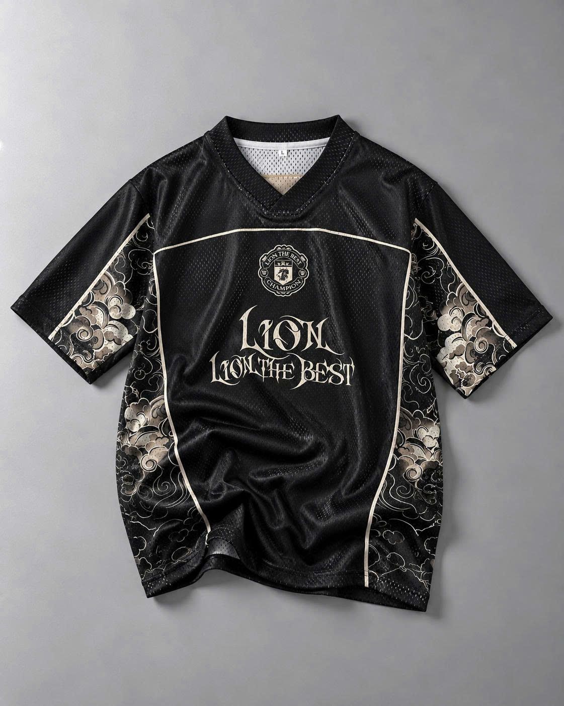 Áo Jersey Lưới Họa Tiết Mây Lion The Best – Đen Kem